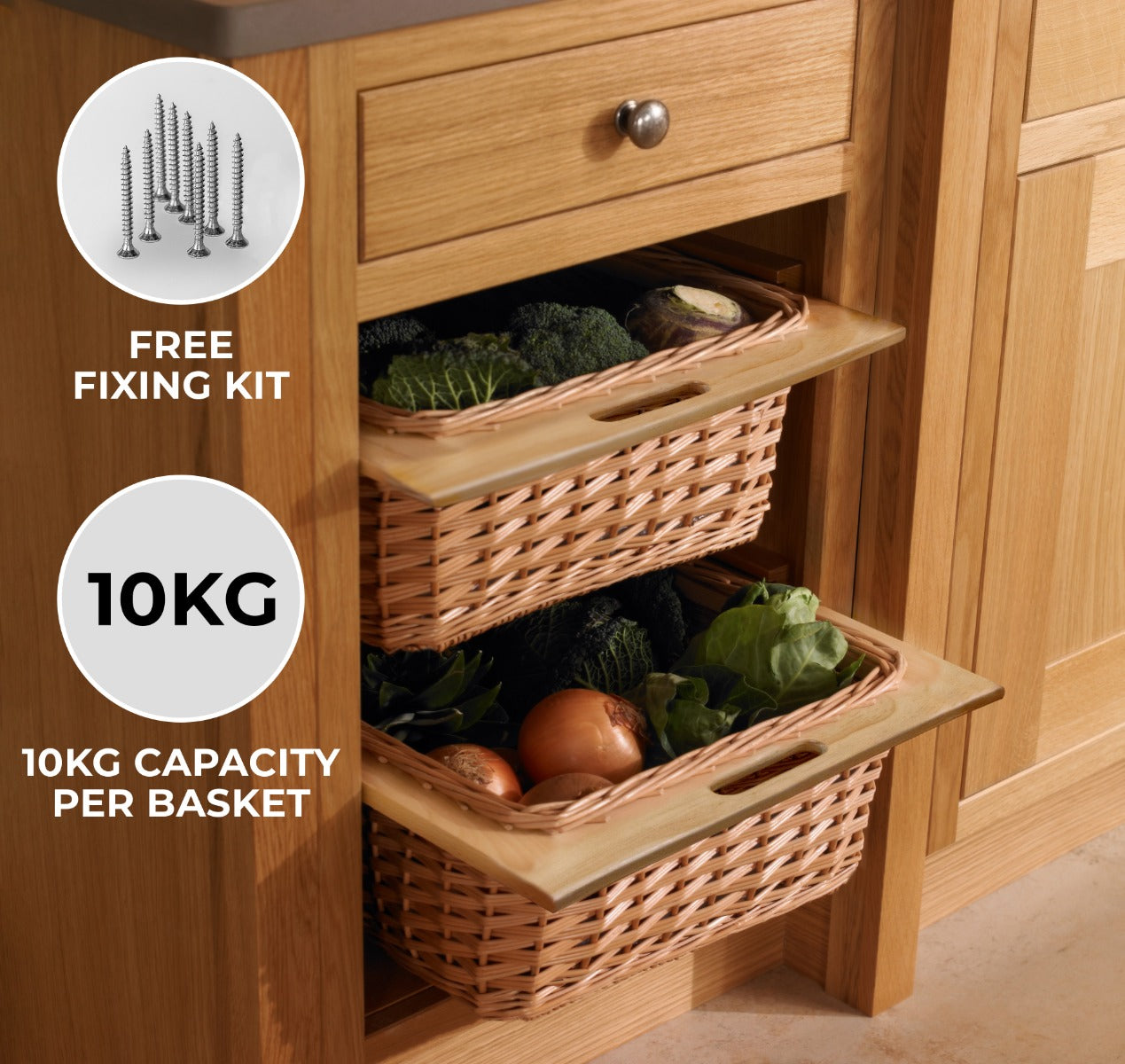 Two-Pack Pull-Out Wicker Kitchen Baskets – 400mm Wide