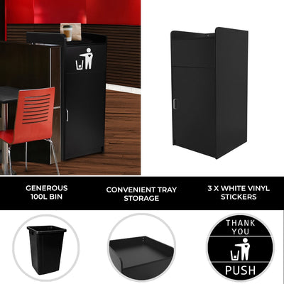 Black Wooden Litter Bin and Tray Stand