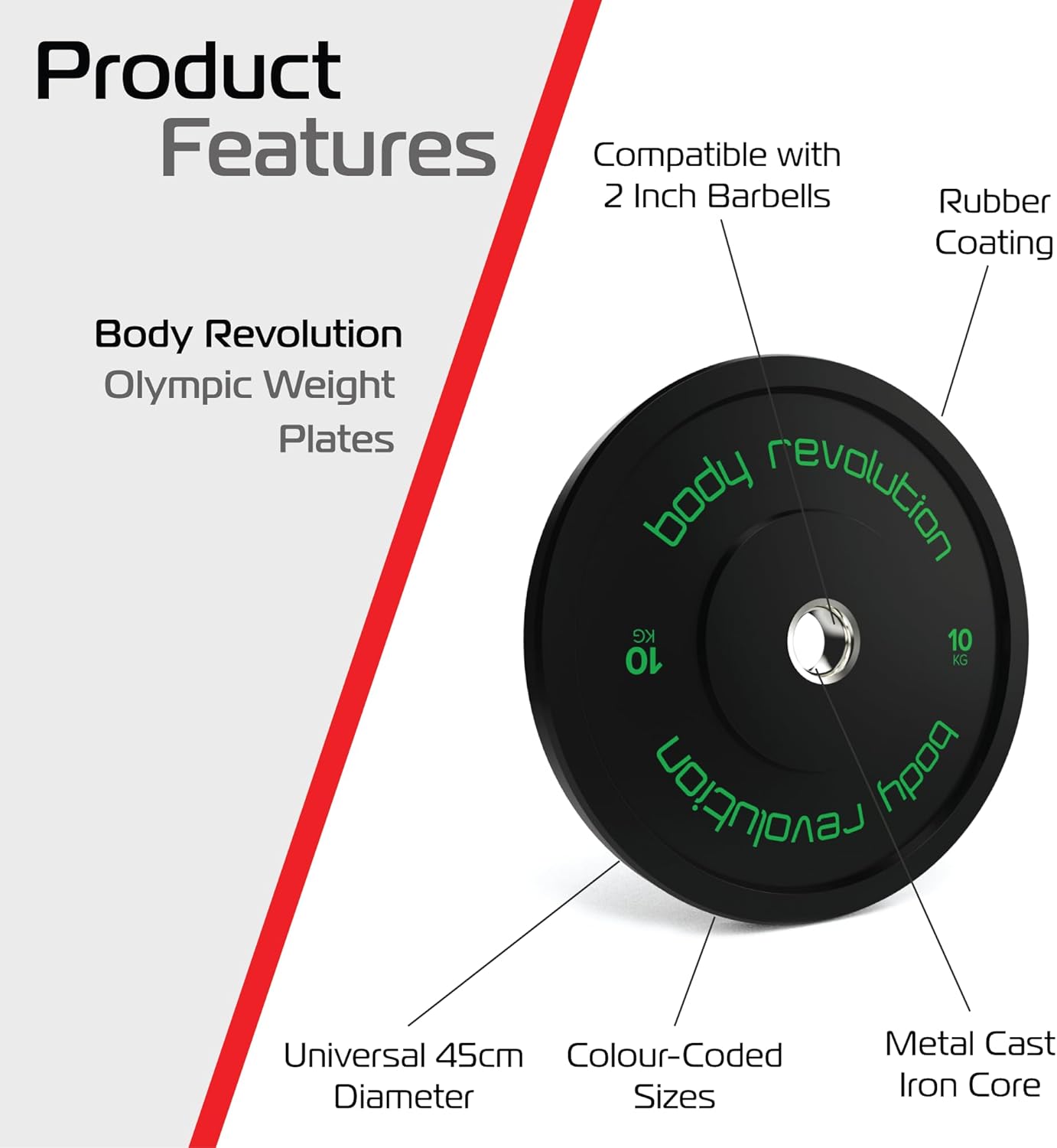Body Revolution 2 x 10 kg Black Olympic Bumper Plates