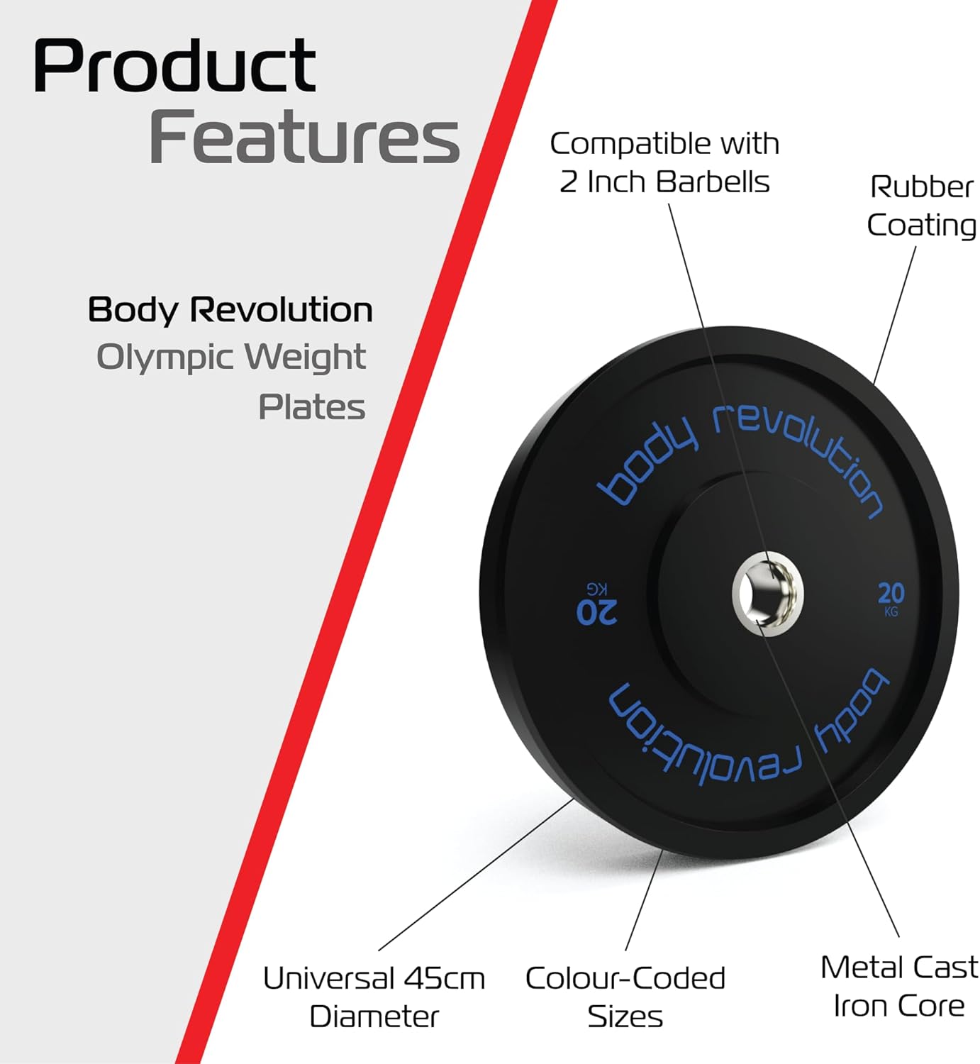 Body Revolution 2 x 20 kg Black Olympic Bumper Plates