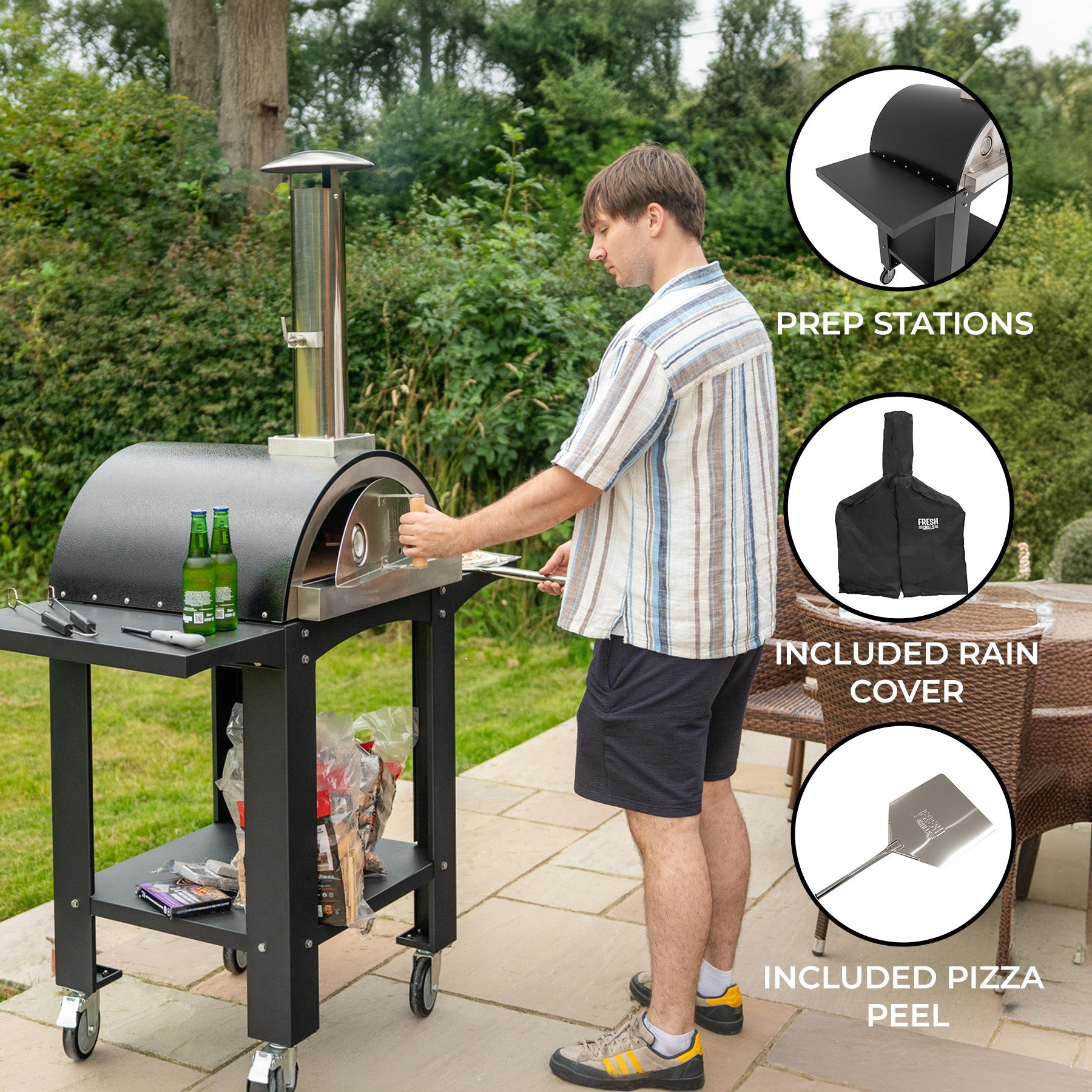 Fresh Grills Free-Standing Extra-Large Pizza Oven with Prep Stations