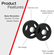 Bundle of 7.5kg Olympic Tri-Grip Rubber Weight Plates – Black
