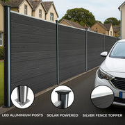 10-Panel Composite Fence Kit with LED Posts, 6 ft High by 57 ft Long, Grey