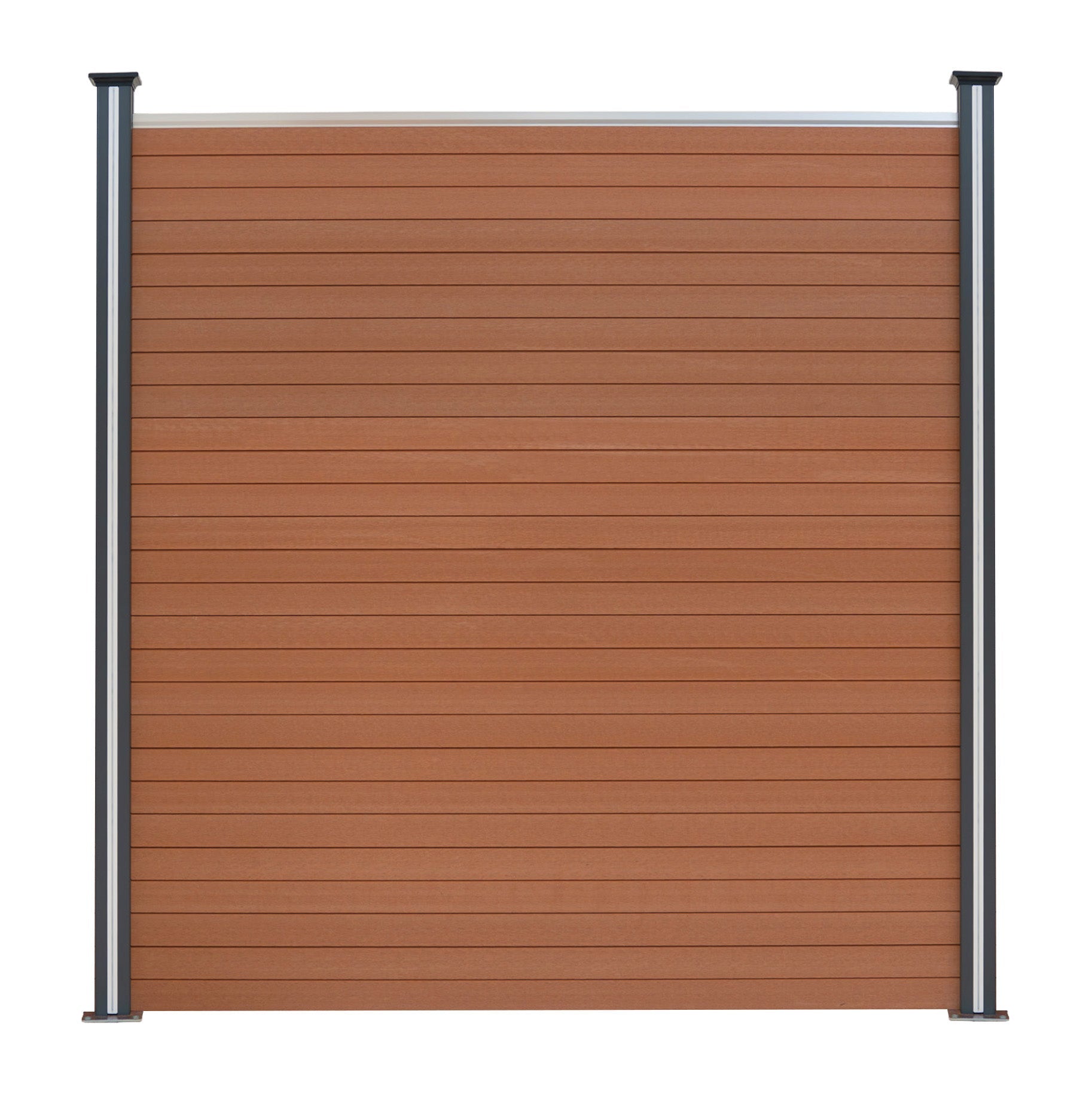 Brown Composite Fence Panels Set – 5 Panels, Angled Piece, and 6 LED Posts
