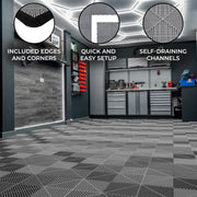 Grey Vented Garage Floor Tiles – 120-Pack with Edges