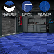 Blue Vented Garage Floor Tiles – 120-Count with Edges