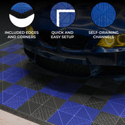 Vented Garage Floor Tiles with Edges – 60 Black and 60 Blue