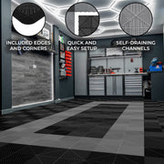 Vented Garage Floor Tiles with Edges – 90 Black and 30 Grey
