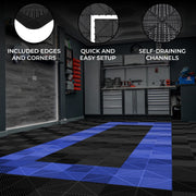 Vented Garage Floor Tiles with Edges – 90 Black, 30 Blue