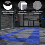 Vented Garage Floor Tiles with Edges - 90 Grey and 30 Blue (120-Piece Set)