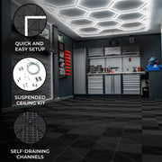 Hexagonal LED-Illuminated Vented Garage Floor Tiles – 120-Count Set with Edge Pieces, Black