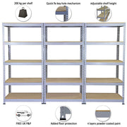 3-Pack Q-Rax Metal Racking Units – 90 x 50 x 180 cm, Grey