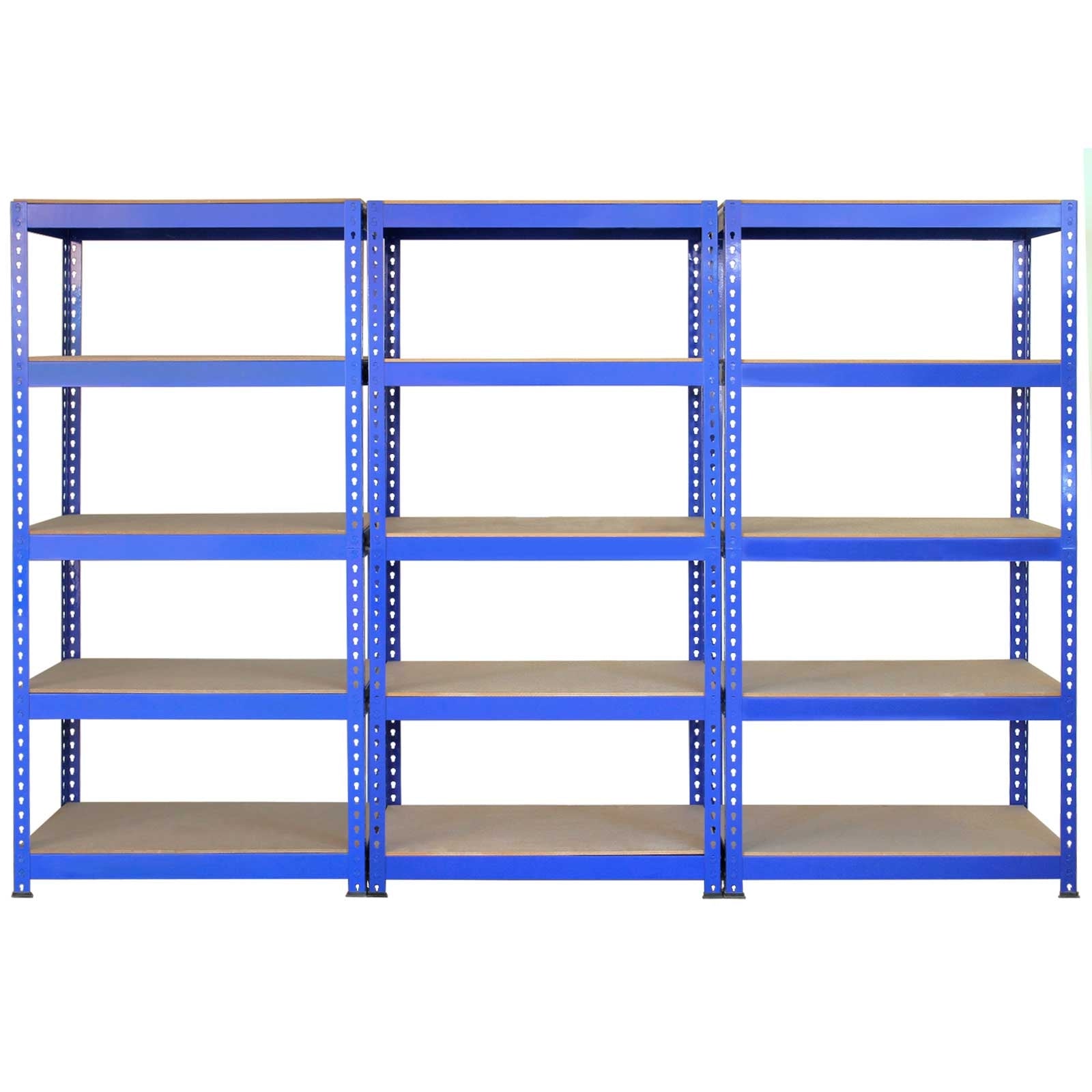 Blue Q-Rax Shelving Set: 3 × 120 × 50 × 180 cm and 2 × Racking Blue 90 × 50 × 180 cm