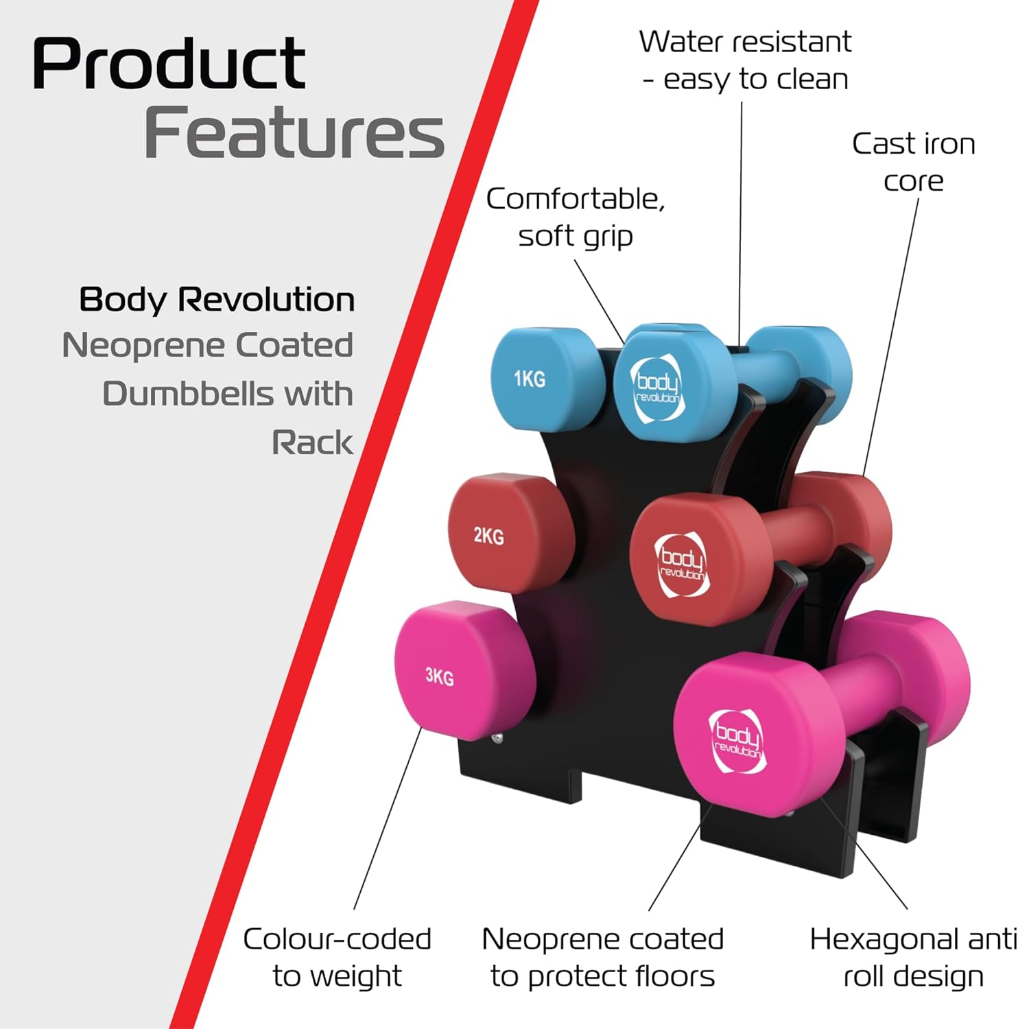 12 kg Neoprene Dumbbell Set with Storage Rack