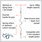 Body Revolution EZ Curl Barbell Bar, 1-Inch Diameter, 1.2 m Length