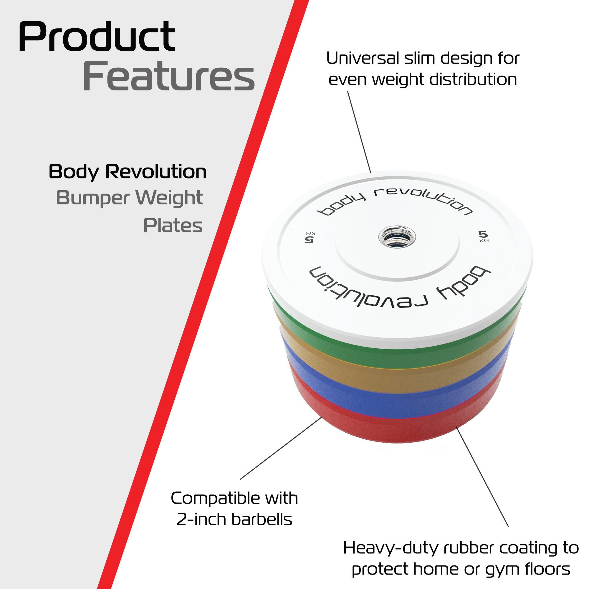 Body Revolution 150 kg Olympic Coloured Bumper Plates Bundle