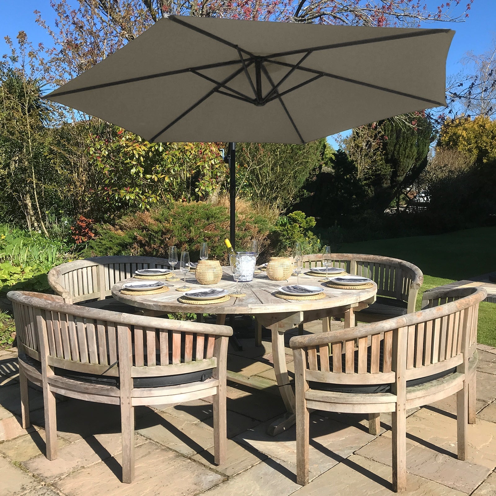 Beige Cantilever Parasol with Base